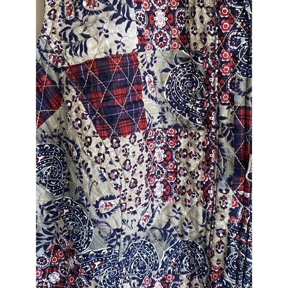 Quilted Reversible Full Zip Blue Red Paisley & Diagonal Plaid Women's Vest L - Picture 9 of 15